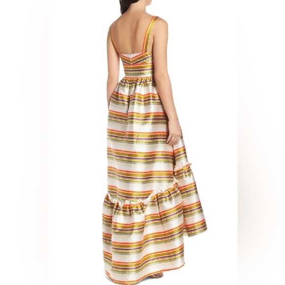 Jill Stuart x Anthropologie Sela Hi Lo 2 / XS Green Purple Striped Taffeta Maxi - Picture 8 of 15